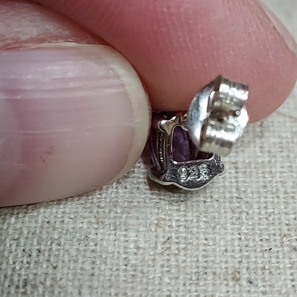 5 mm Oval Amethyst earrings set in Sterling .925 silver - Picture 5 of 8